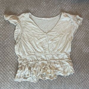 Cream Flutter Sleeve Peplum Blouse